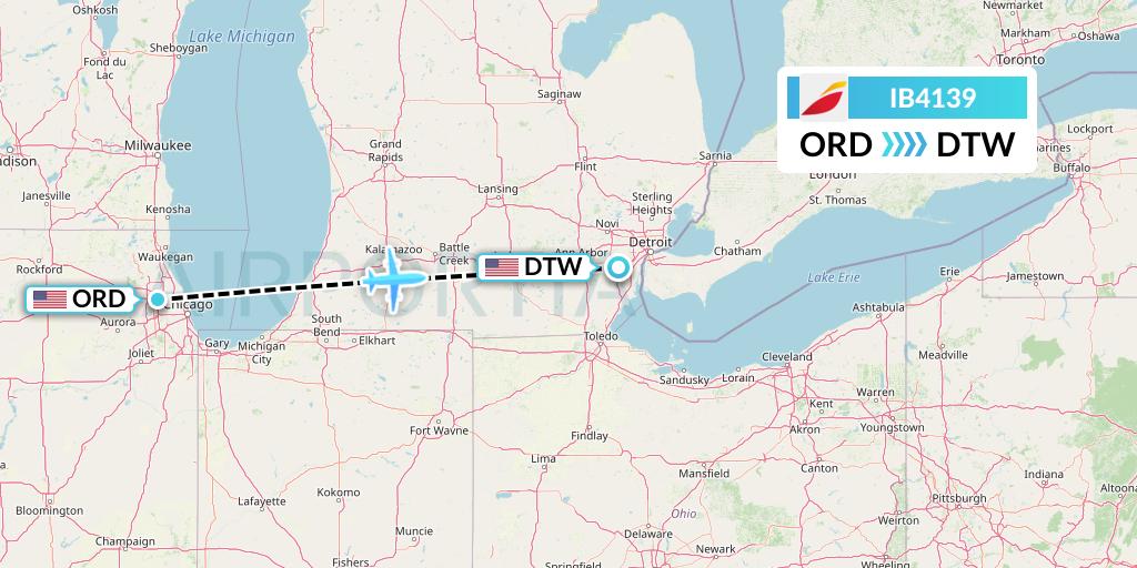 IB4139 Iberia Flight Map: Chicago to Detroit