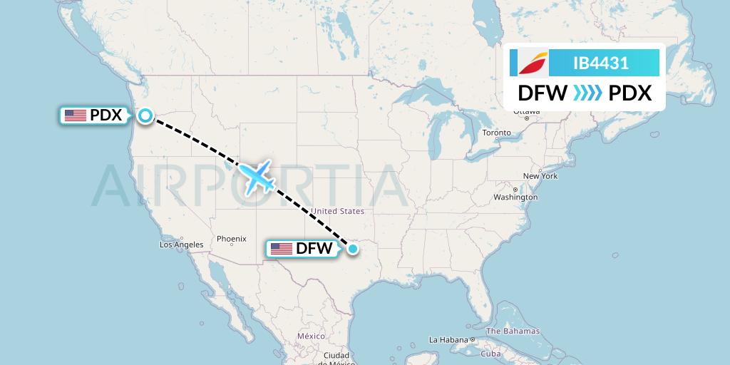 IB4431 Iberia Flight Map: Dallas to Portland