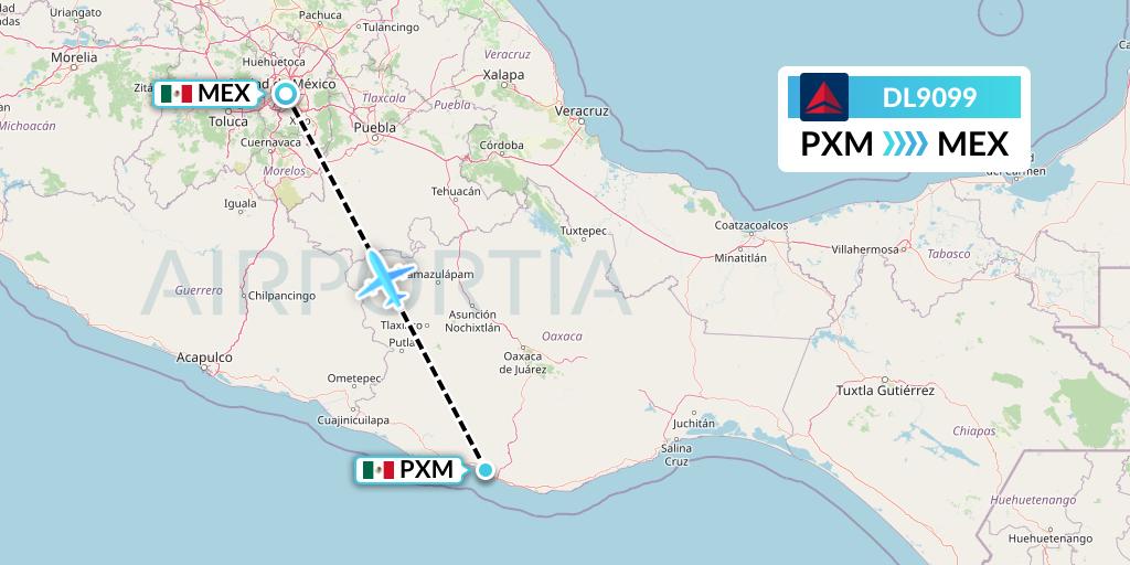DL9099 Delta Air Lines Flight Map: Puerto Escondido to Mexico City