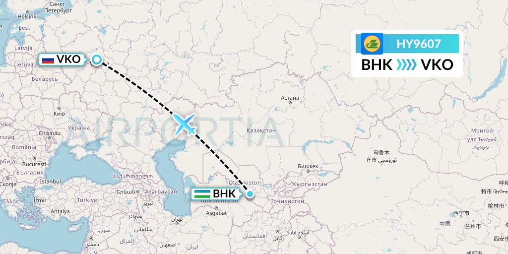 HY9607 Uzbekistan Airways Flight Map: Bukhara to Moscow
