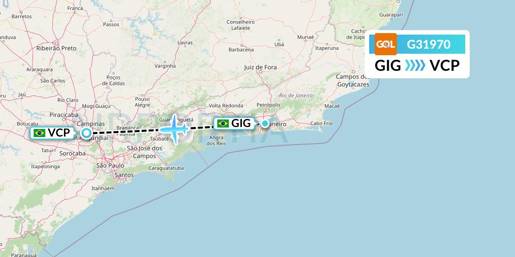 G31970 GOL Transportes Aeros Flight Map: Rio de Janeiro to Campinas