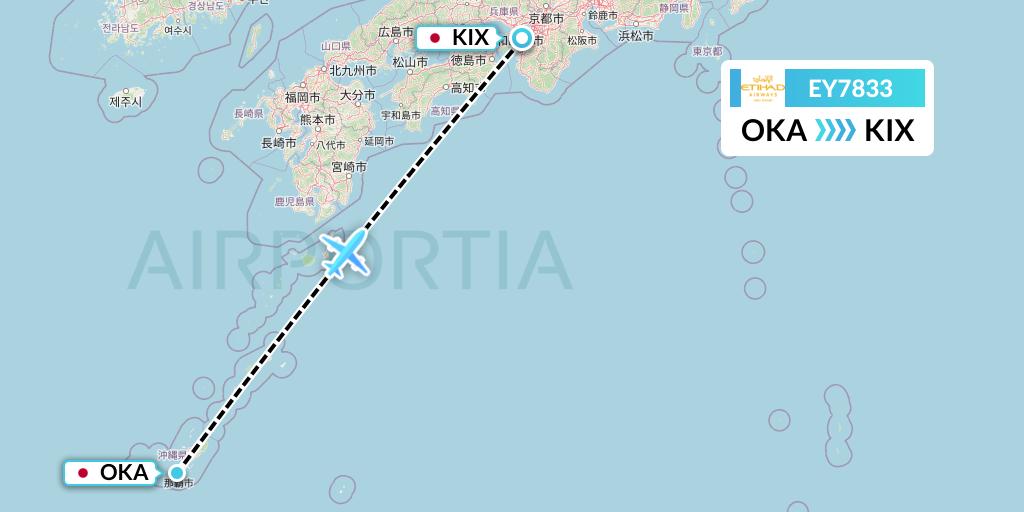 EY7833 Etihad Airways Flight Map: Naha to Osaka