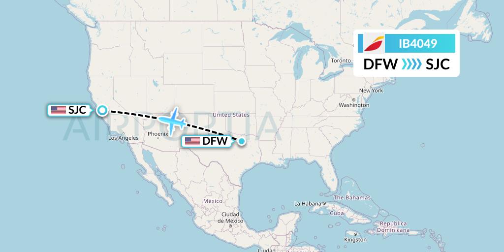 IB4049 Iberia Flight Map: Dallas to San Jose
