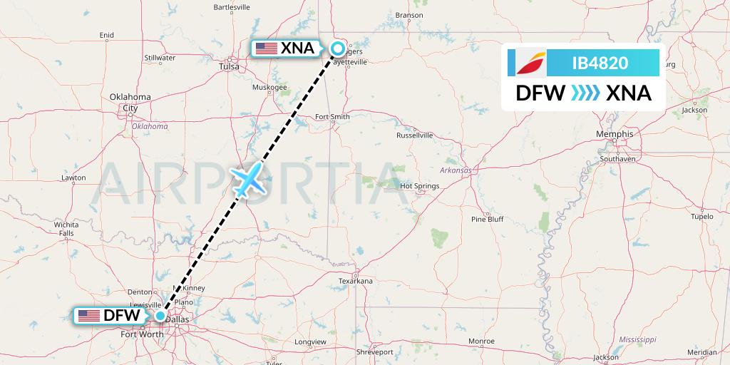 IB4820 Iberia Flight Map: Dallas to Bentonville