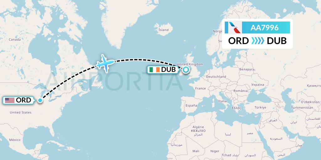 AA7996 American Airlines Flight Map: Chicago to Dublin