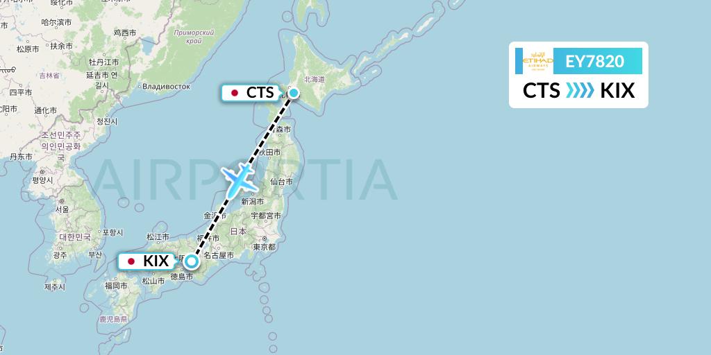 EY7820 Etihad Airways Flight Map: Sapporo to Osaka