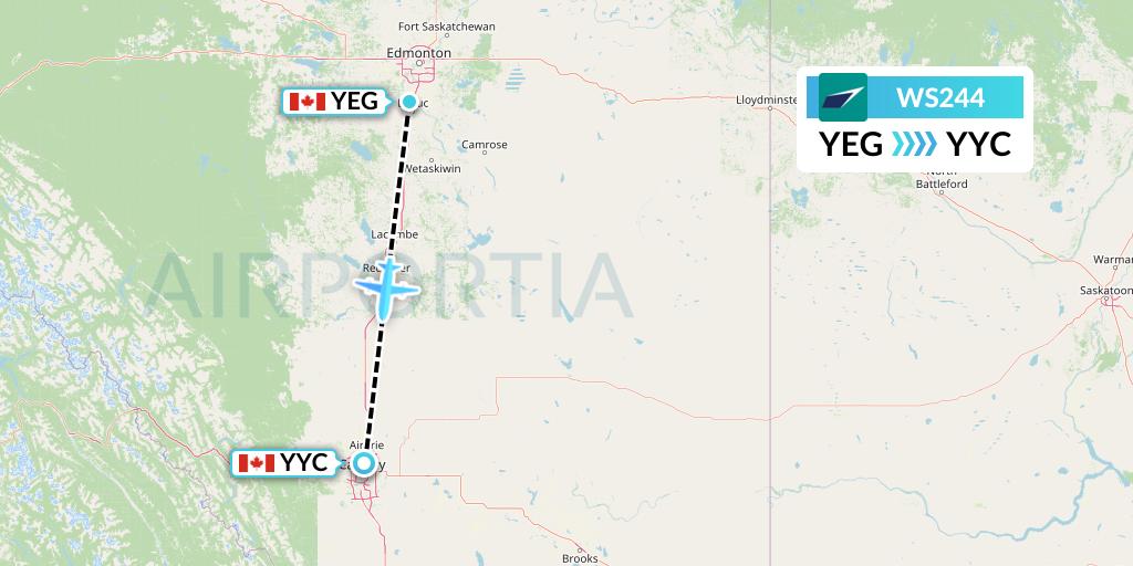 WS244 WestJet Flight Map: Edmonton to Calgary