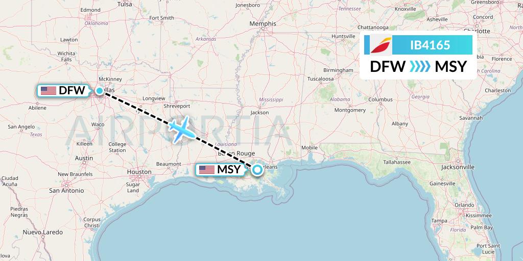 IB4165 Iberia Flight Map: Dallas to New Orleans