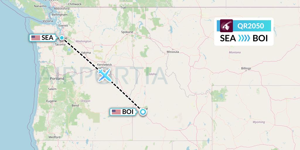 QR2050 Qatar Airways Flight Map: Seattle to Boise