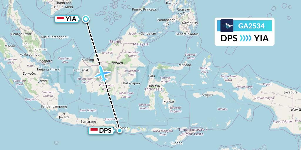 GA2534 Garuda Indonesia Flight Map: Denpasar to Yogyakarta