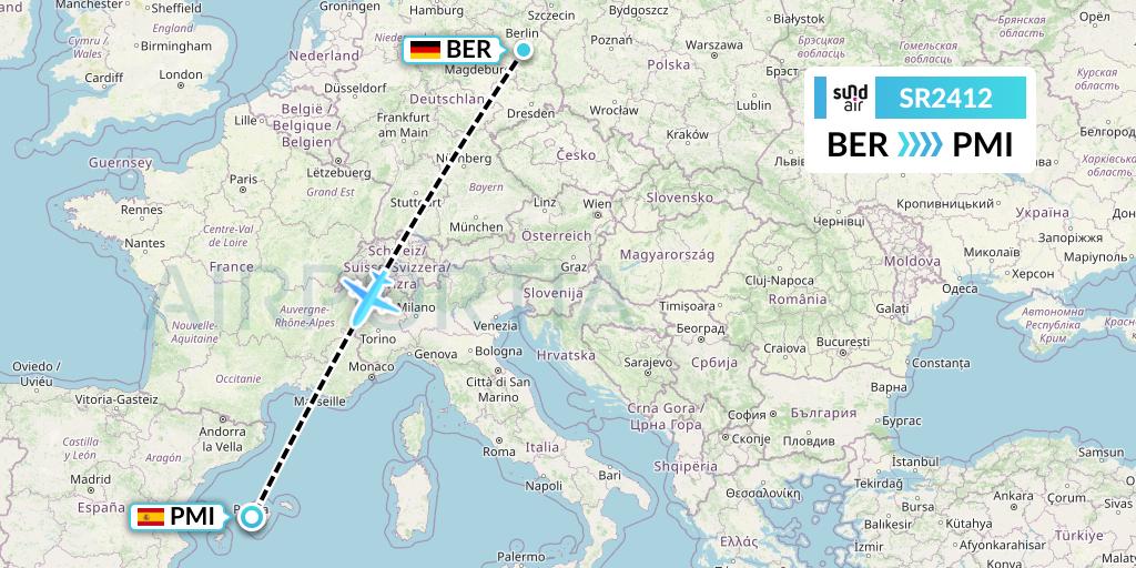 SR2412 SundAir Flight Map: Berlin to Palma de Mallorca