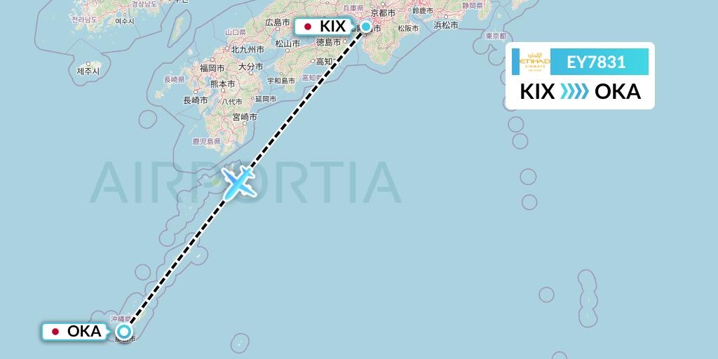 EY7831 Etihad Airways Flight Map: Osaka to Naha