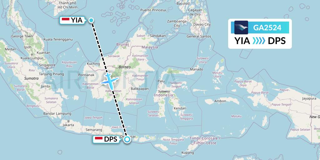 GA2524 Garuda Indonesia Flight Map: Yogyakarta to Denpasar