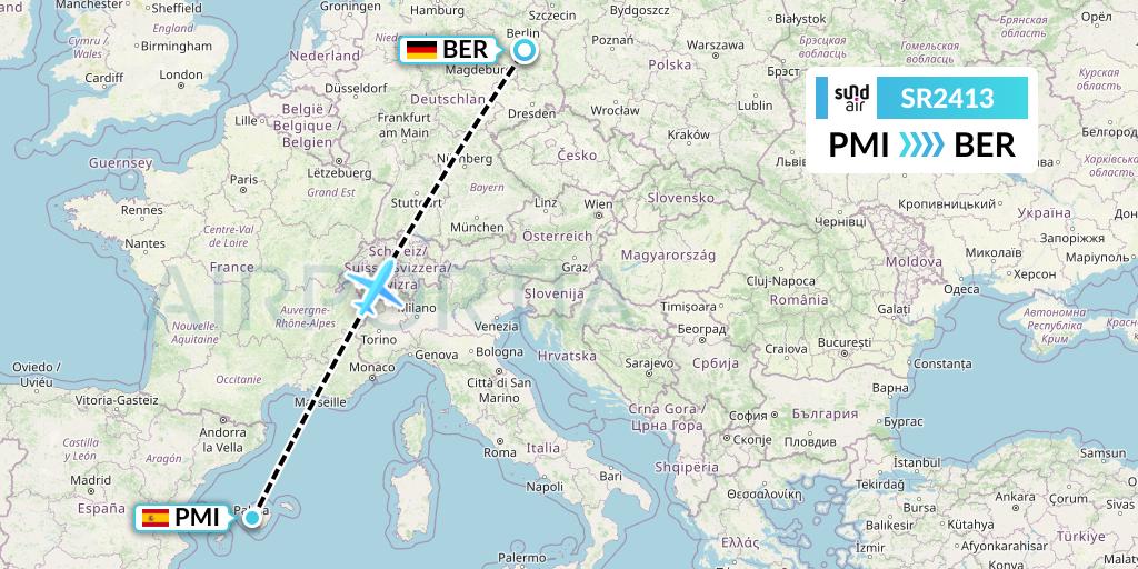 SR2413 SundAir Flight Map: Palma de Mallorca to Berlin