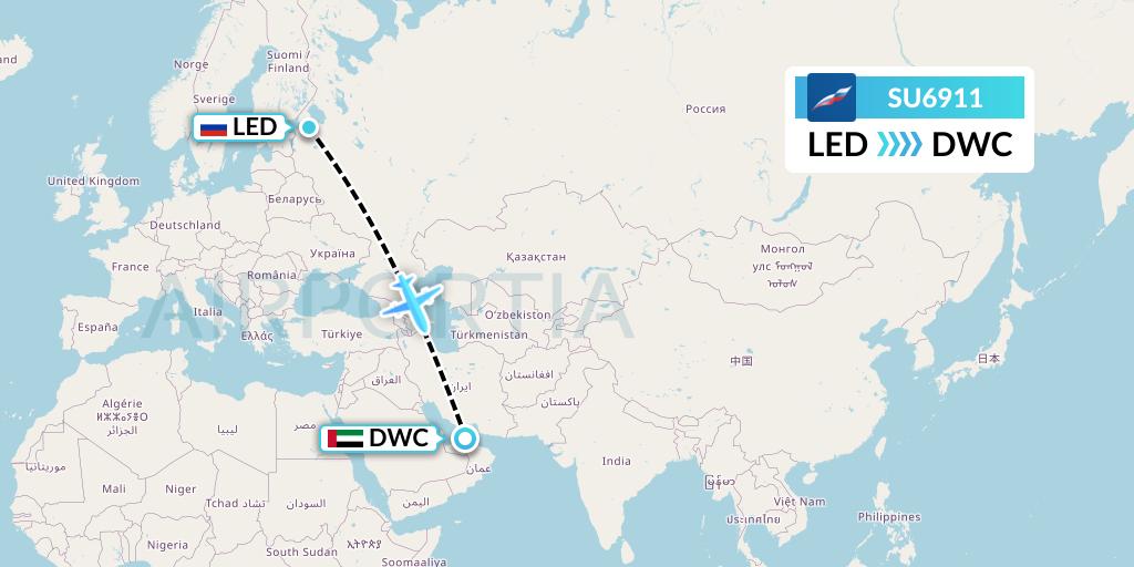 SU6911 Aeroflot Flight Map: St. Petersburg to Dubai