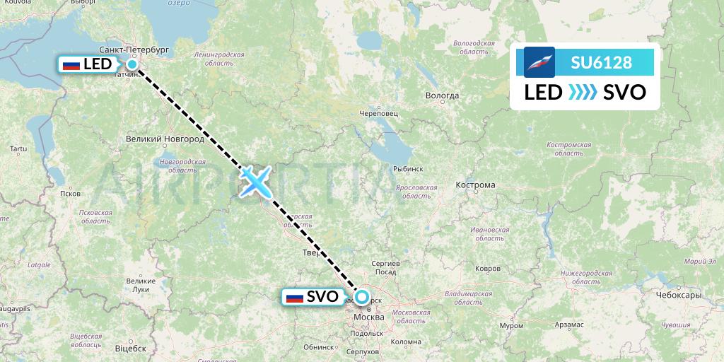 SU6128 Aeroflot Flight Map: St. Petersburg to Moscow