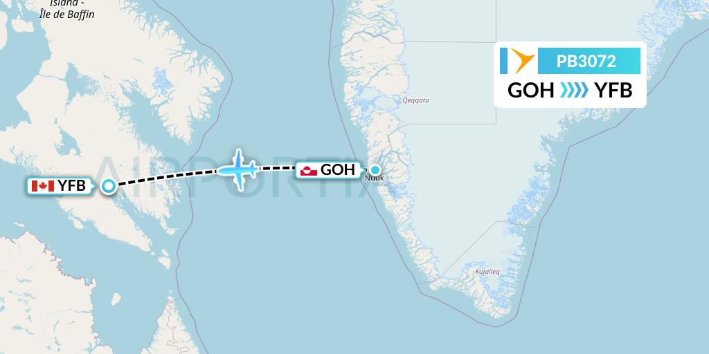 PB3072 PAL Airlines Flight Map: Nuuk to Iqaluit
