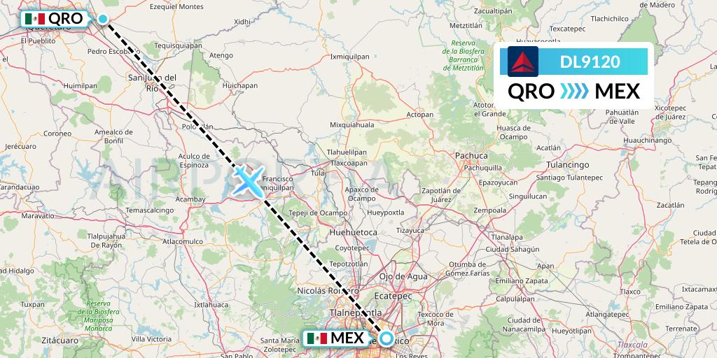 DL9120 Delta Air Lines Flight Map: Queretaro to Mexico City