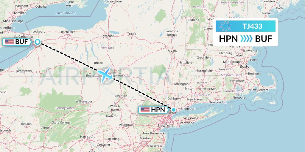 TJ433 Tradewind Aviation Flight Map: White Plains to Buffalo