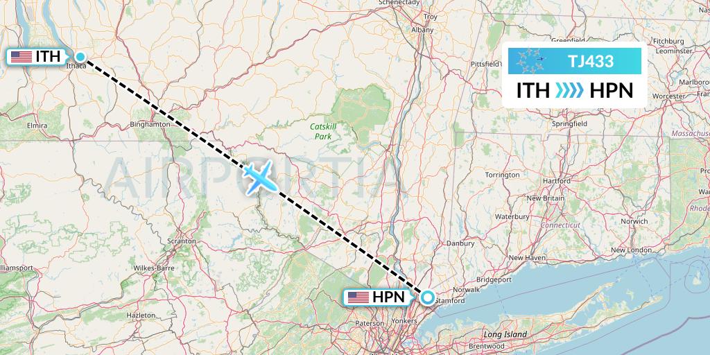 TJ433 Tradewind Aviation Flight Map: Ithaca to White Plains