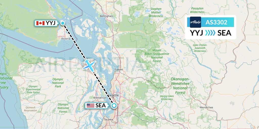 AS3302 Alaska Airlines Flight Map: Victoria to Seattle