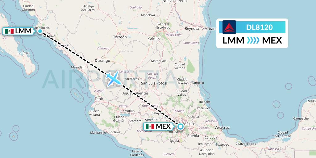 DL8120 Delta Air Lines Flight Map: Los Mochis to Mexico City