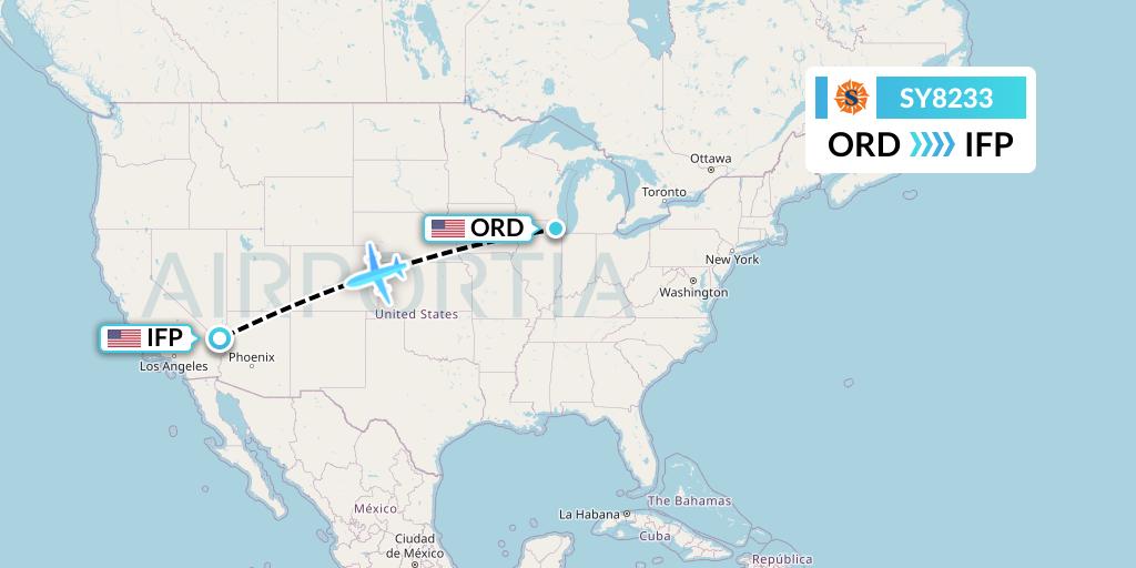 SY8233 Sun Country Airlines Flight Map: Chicago to Bullhead City
