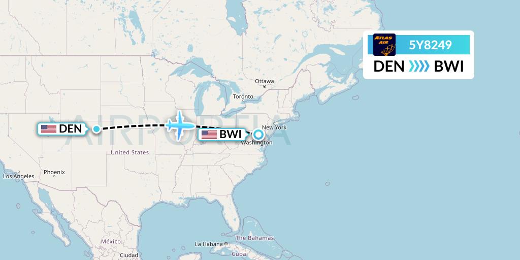 5Y8249 Atlas Air Flight Map: Denver to Baltimore