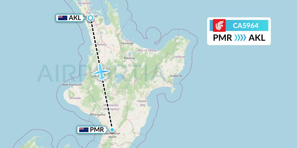 CA5964 Air China Flight Map: Palmerston North to Auckland