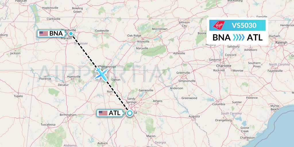 VS5030 Virgin Atlantic Airways Flight Map: Nashville to Atlanta