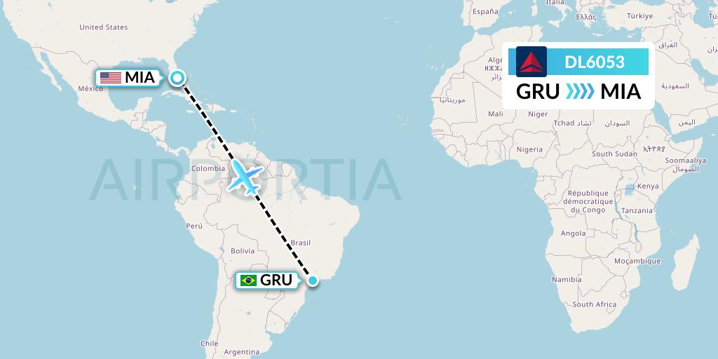 DL6053 Delta Air Lines Flight Map: Sao Paulo to Miami