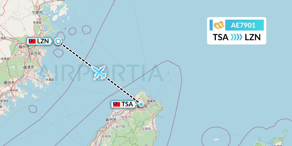 AE7901 Mandarin Airlines Flight Map: Taipei to Nangan