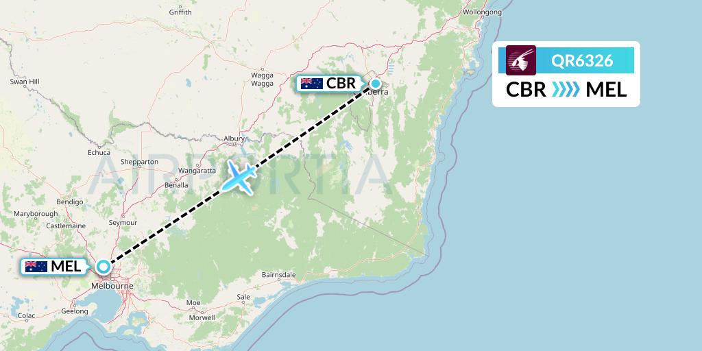 QR6326 Qatar Airways Flight Map: Canberra to Melbourne