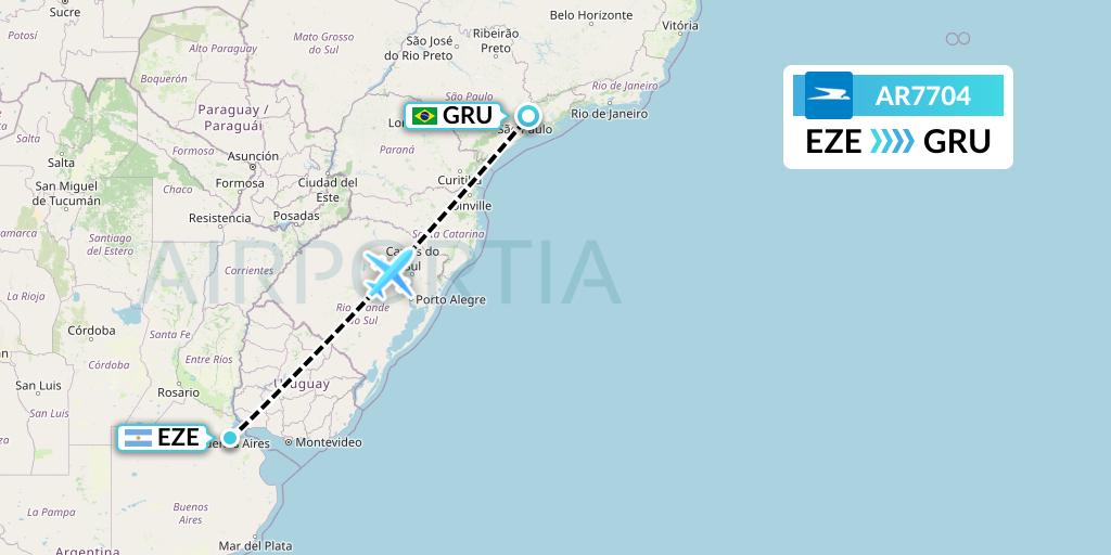 AR7704 Aerolineas Argentinas Flight Map: Buenos Aires to Sao Paulo