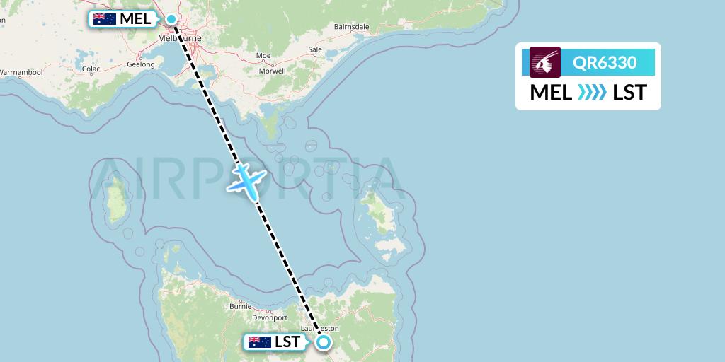 QR6330 Qatar Airways Flight Map: Melbourne to Launceston