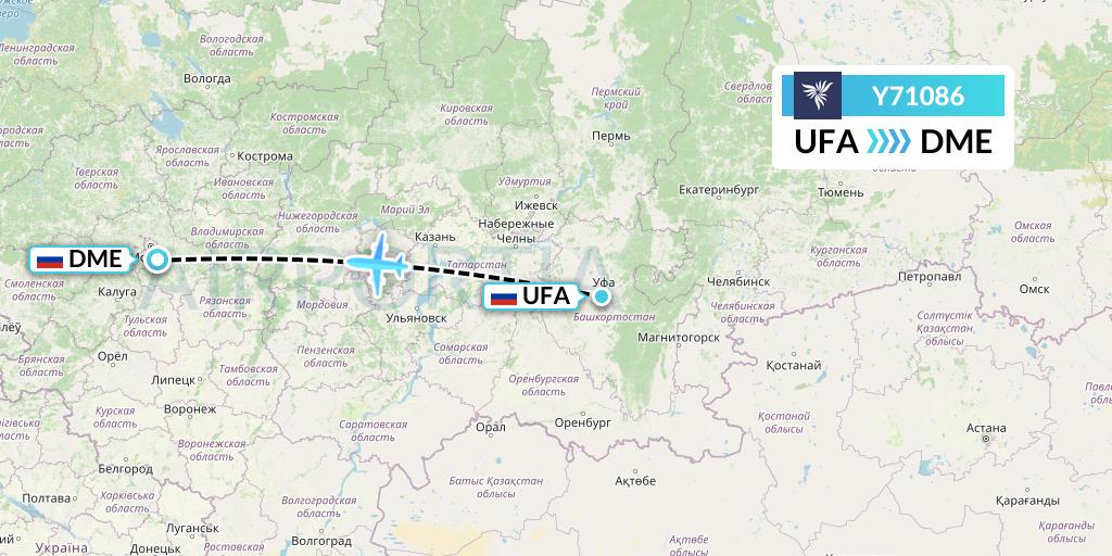 Y71086 NordStar Flight Map: Ufa to Moscow