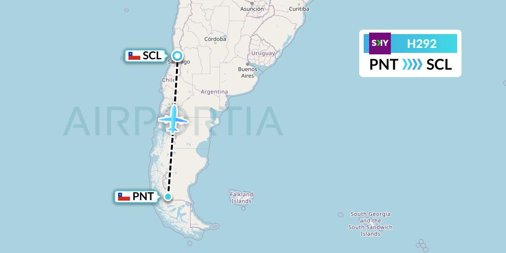 H292 Sky Airline Flight Map: Puerto Natales to Santiago
