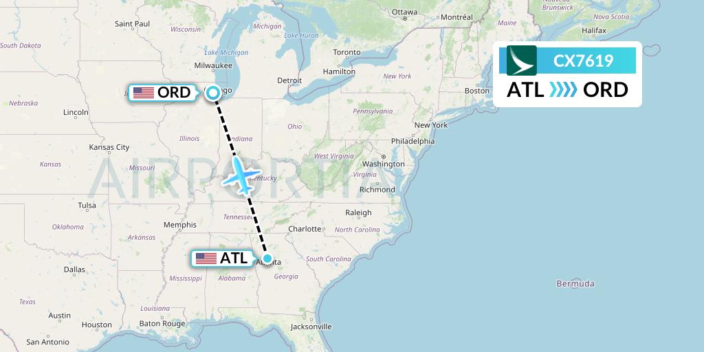 CX7619 Cathay Pacific Flight Map: Atlanta to Chicago