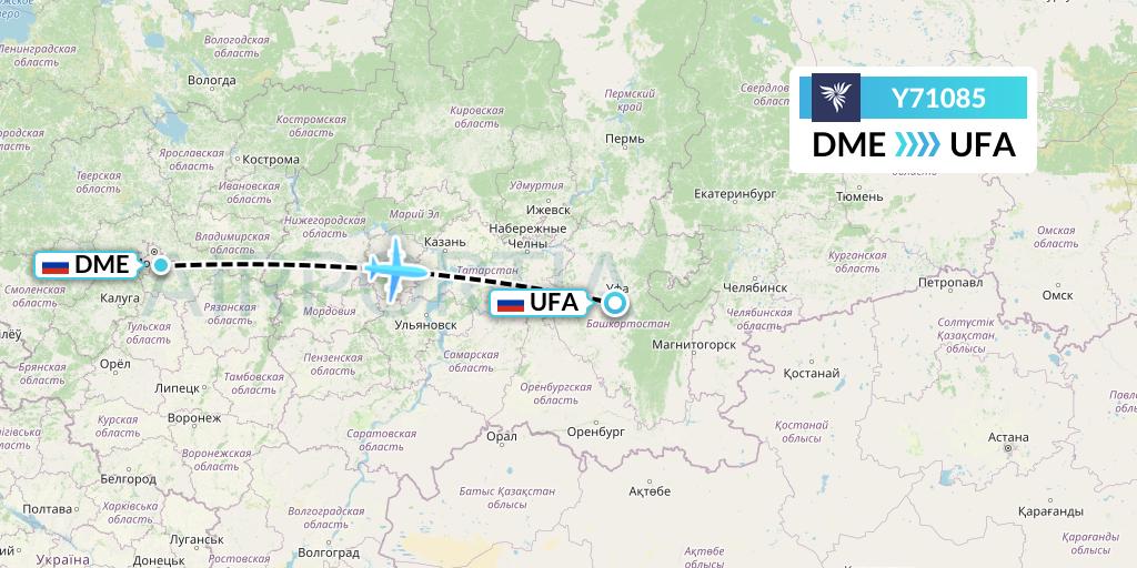 Y71085 NordStar Flight Map: Moscow to Ufa