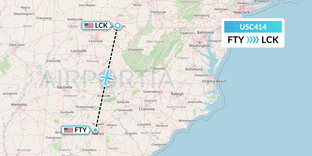 USC414 Airnet Express Flight Map: Atlanta to Columbus