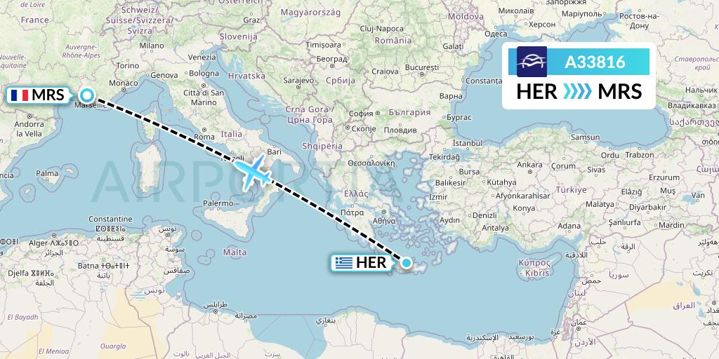 A33816 Aegean Airlines Flight Map: Heraklion to Marseille