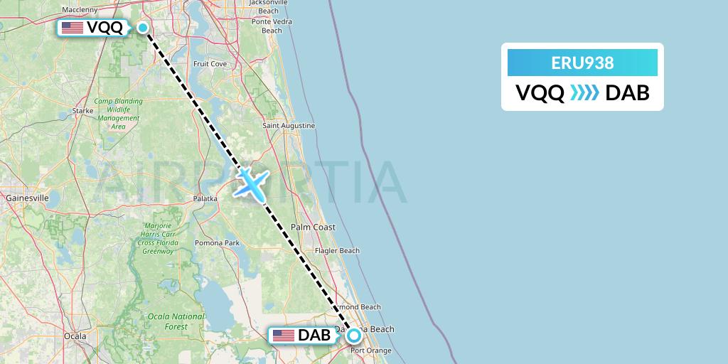 ERU938 Embry-riddle Aeronautical University Flight Map: Jacksonville to Daytona Beach