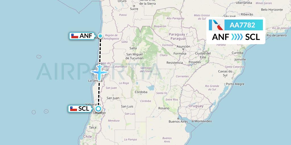AA7782 American Airlines Flight Map: Antofagasta to Santiago