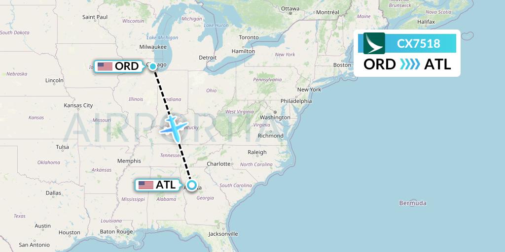 CX7518 Cathay Pacific Flight Map: Chicago to Atlanta