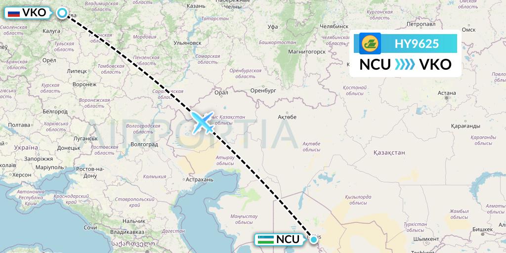 HY9625 Uzbekistan Airways Flight Map: Nukus to Moscow