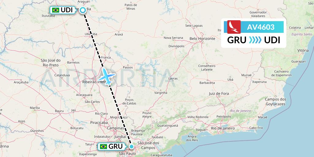 AV4603 Avianca Flight Map: Sao Paulo to Uberlandia