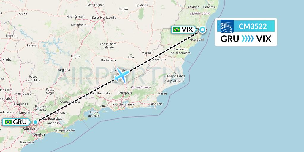 CM3522 Copa Airlines Flight Map: Sao Paulo to Vitoria