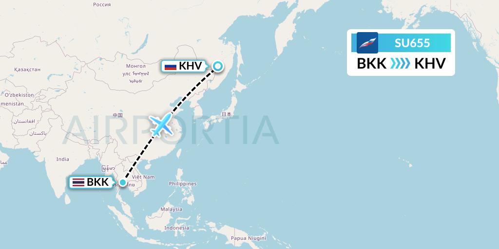 SU655 Aeroflot Flight Map: Bangkok to Khabarovsk