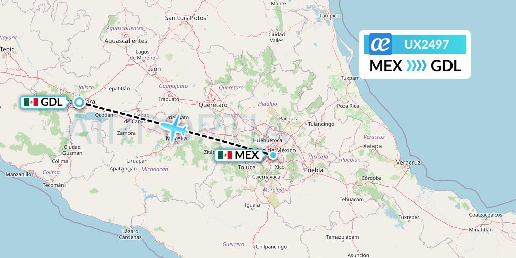 UX2497 Air Europa Flight Map: Mexico City to Guadalajara