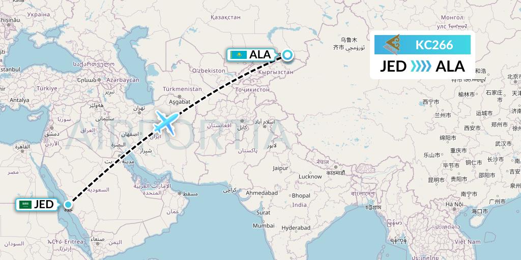 KC266 Air Astana Flight Map: Jeddah to Almaty